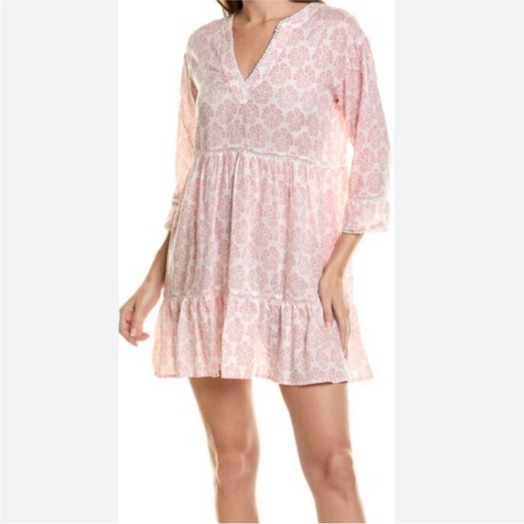Sigrid Olsen (Size L) Multicolored Print Lace Trim V-Neck Beach To Bistro Dress